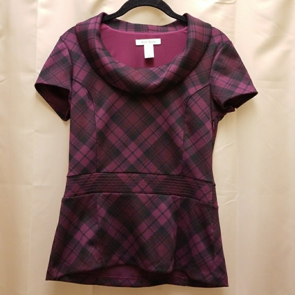 White House Black Market Plaid Cowl Collar Shirt 2